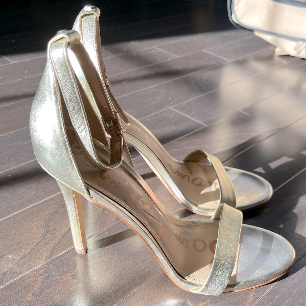 Sam Edelman Amee Ankle Strap Sandal Heel Gold Leather size 9